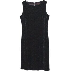 Vtg Simon Chang Sheath Dress Womens 12 Black Crushed Velvet Beaded Stretch Goth